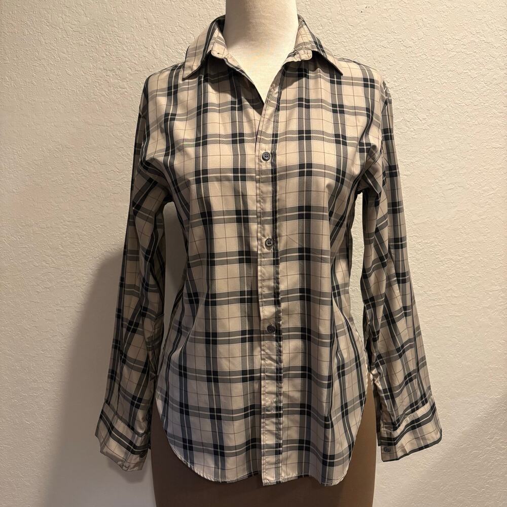 ZARA WOMAN Classic Plaid Button-Up Shirt Tan/Black Sz XS Pretty Scholiastic